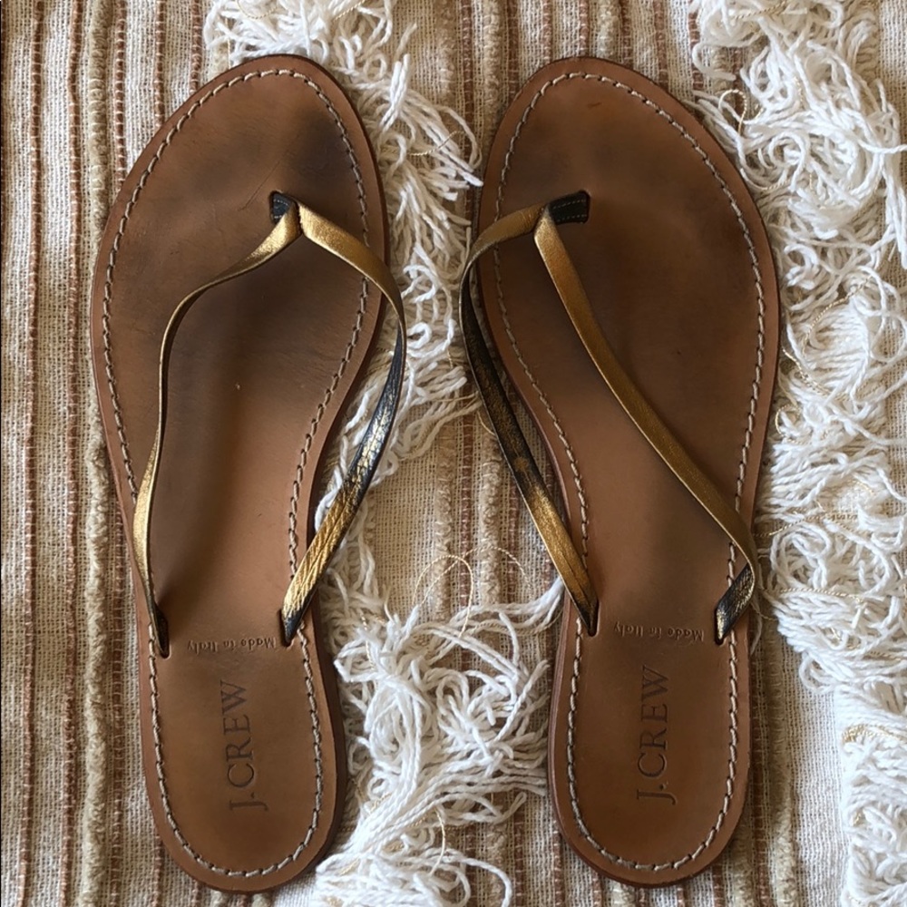 J Crew gold strap leather flip flops
